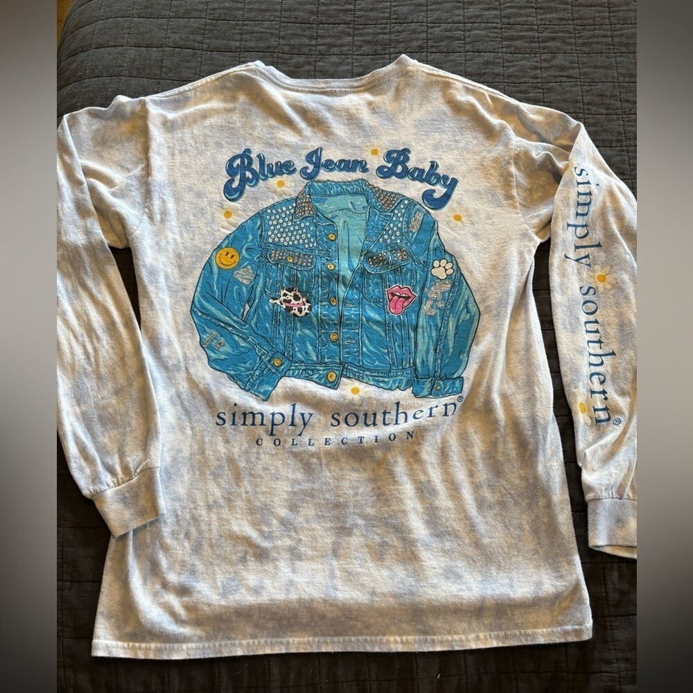 Simply Southern Blue Jean Baby Tie Dye Long Sleeve Graphic Tee Shirt Blue Medium